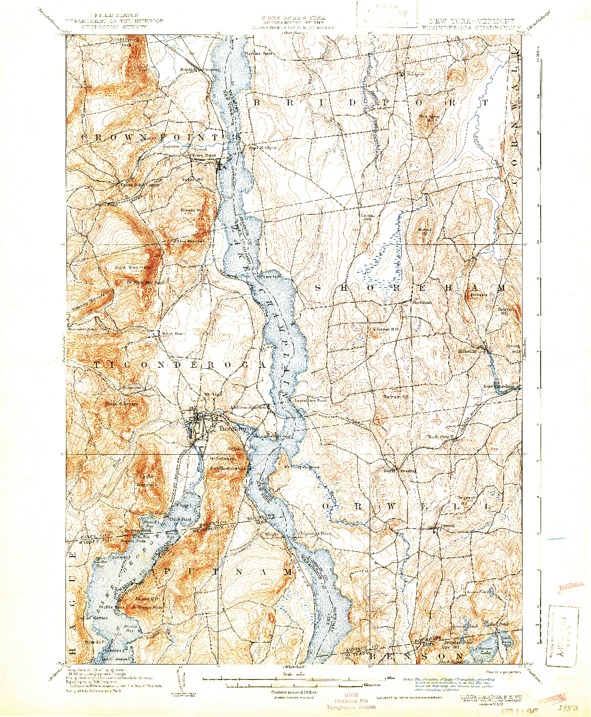 USGS 1:62500-SCALE QUADRANGLE FOR TICONDEROGA, VT 1902