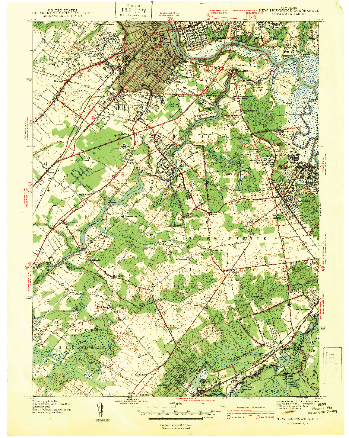 USGS 1:31680-SCALE QUADRANGLE FOR NEW BRUNSWICK, NJ 1942