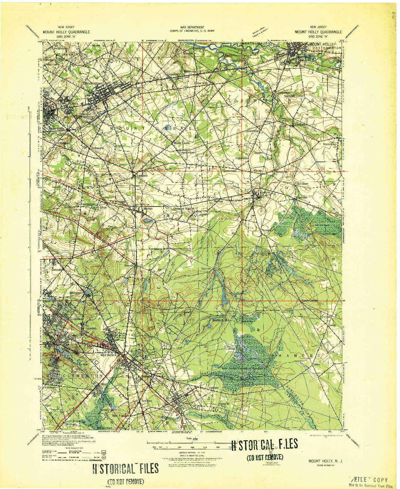 USGS 1:62500-SCALE QUADRANGLE FOR MOUNT HOLLY, NJ 1942