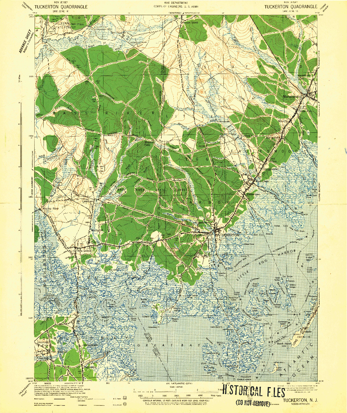 USGS 1:62500-SCALE QUADRANGLE FOR TUCKERTON, NJ 1942