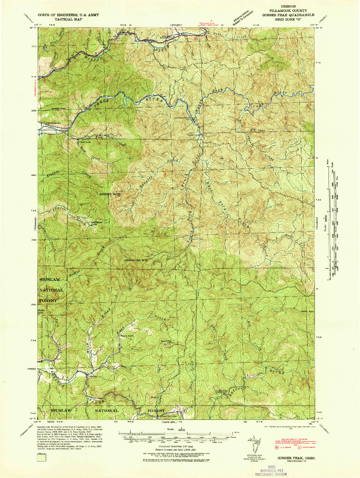 USGS 1:62500-SCALE QUADRANGLE FOR GINGER PEAK, OR 1942