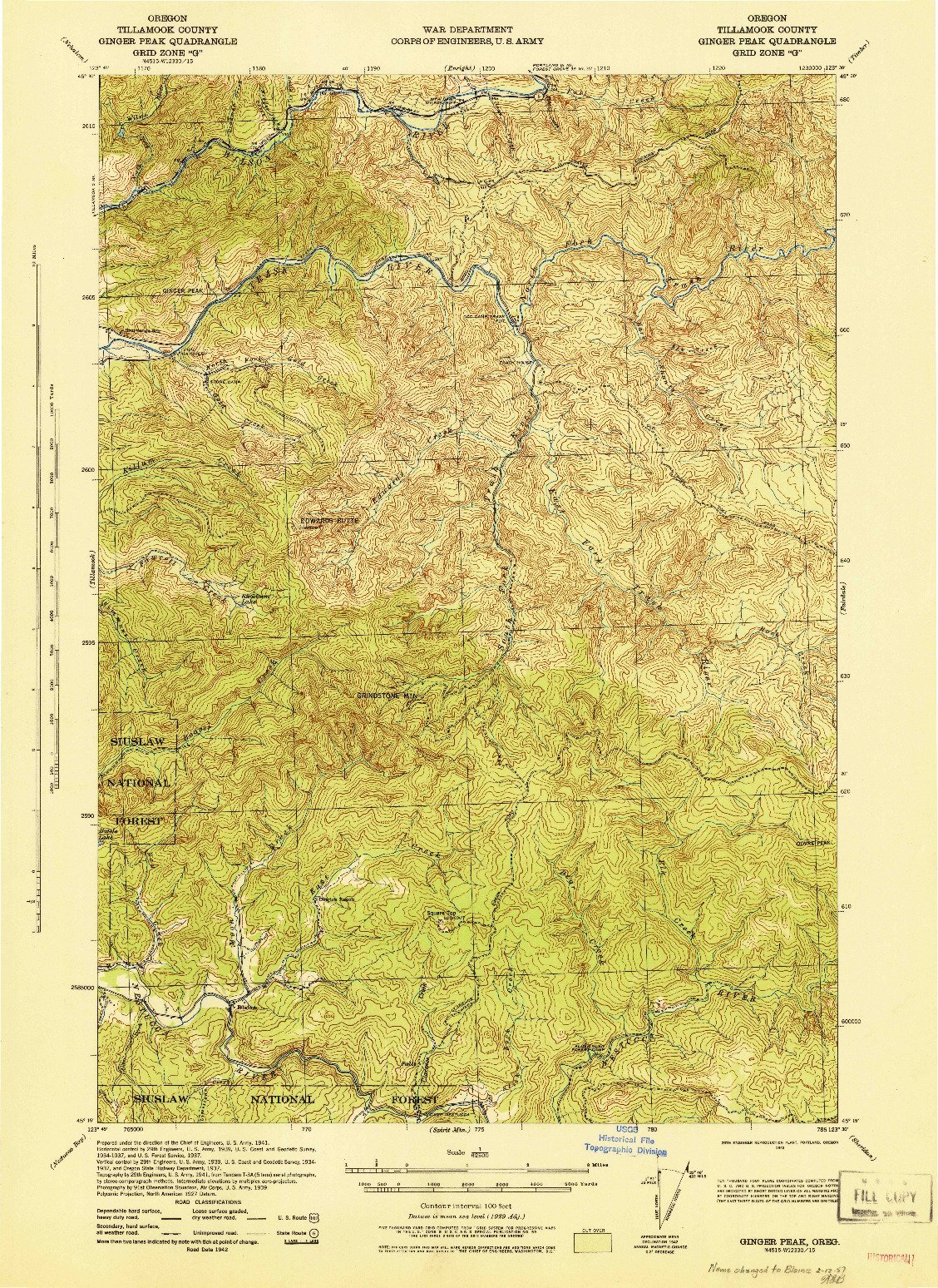 USGS 1:62500-SCALE QUADRANGLE FOR GINGER PEAK, OR 1942