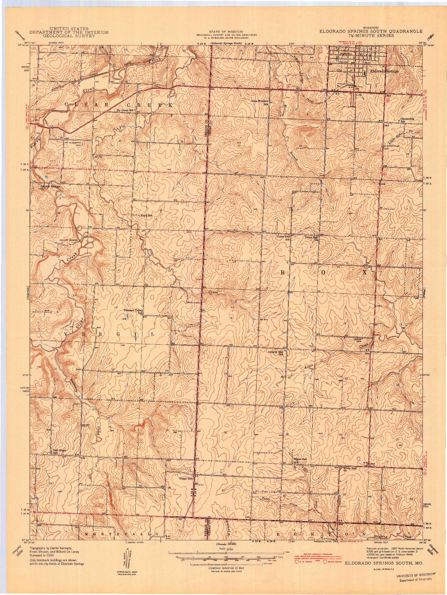 USGS 1:24000-SCALE QUADRANGLE FOR ELDORADO SPRINGS SOUTH, MO 1942