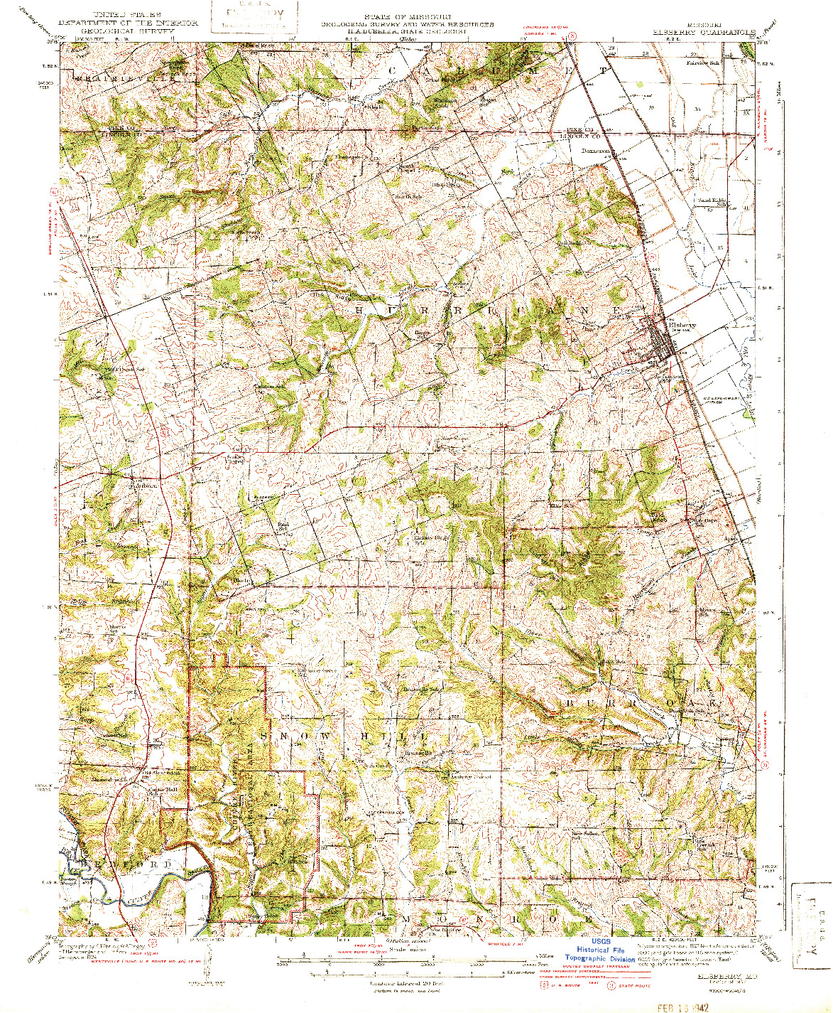 USGS 1:62500-SCALE QUADRANGLE FOR ELSBERRY, MO 1942