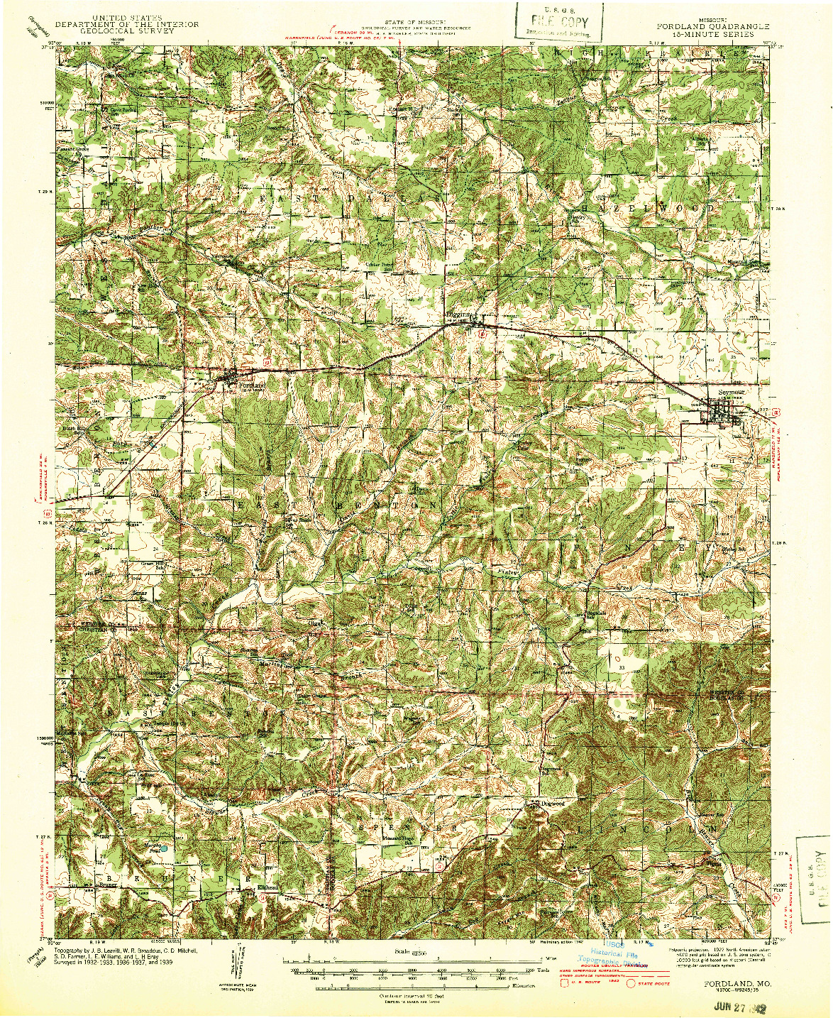 USGS 1:62500-SCALE QUADRANGLE FOR FORDLAND, MO 1942