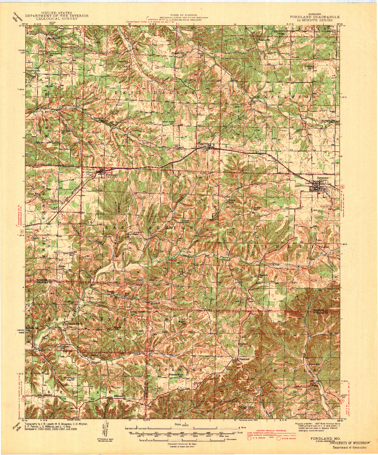 USGS 1:62500-SCALE QUADRANGLE FOR FORDLAND, MO 1942