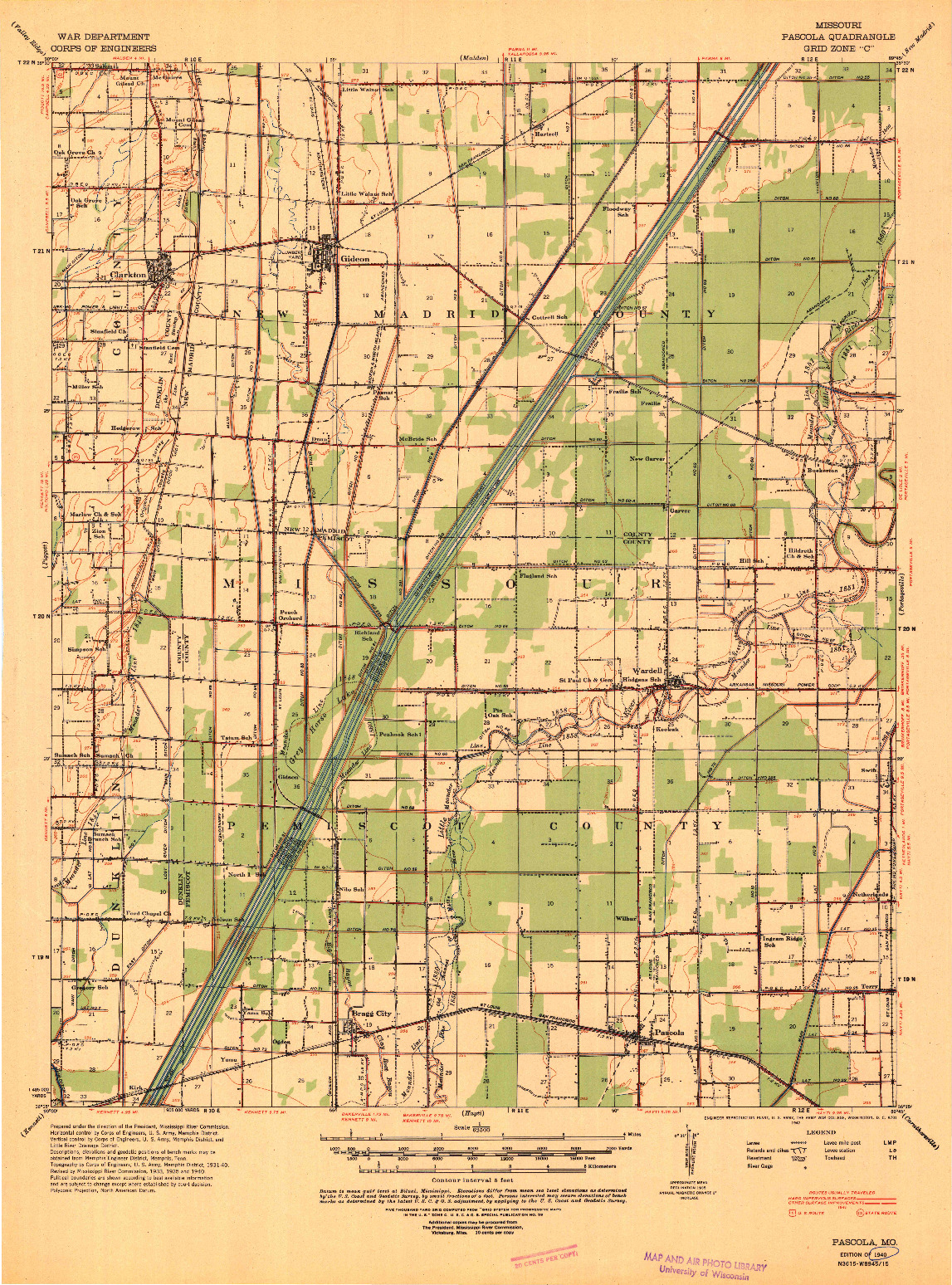 USGS 1:62500-SCALE QUADRANGLE FOR PASCOLA, MO 1940