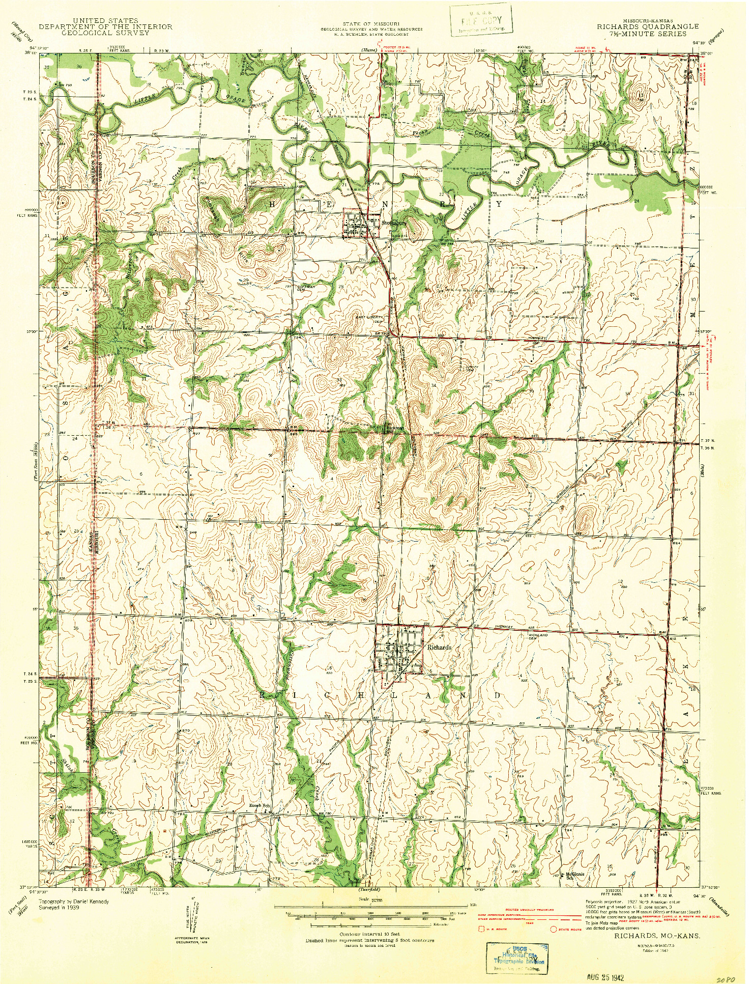 USGS 1:24000-SCALE QUADRANGLE FOR RICHARDS, MO 1942
