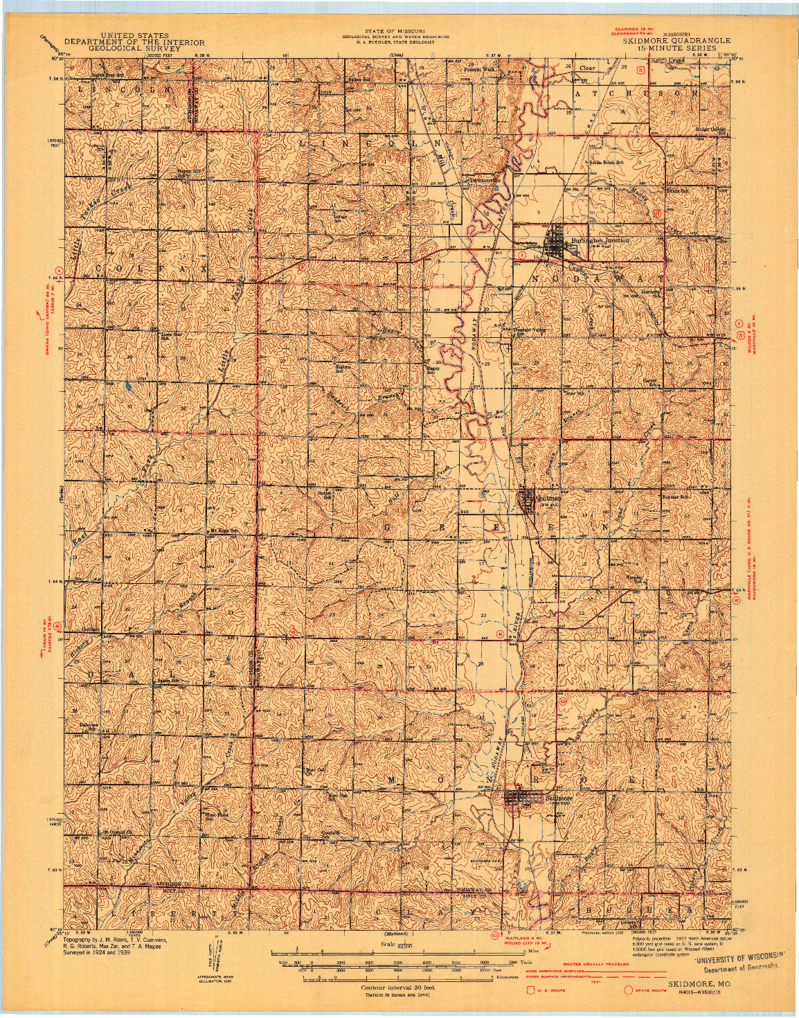 USGS 1:62500-SCALE QUADRANGLE FOR SKIDMORE, MO 1942