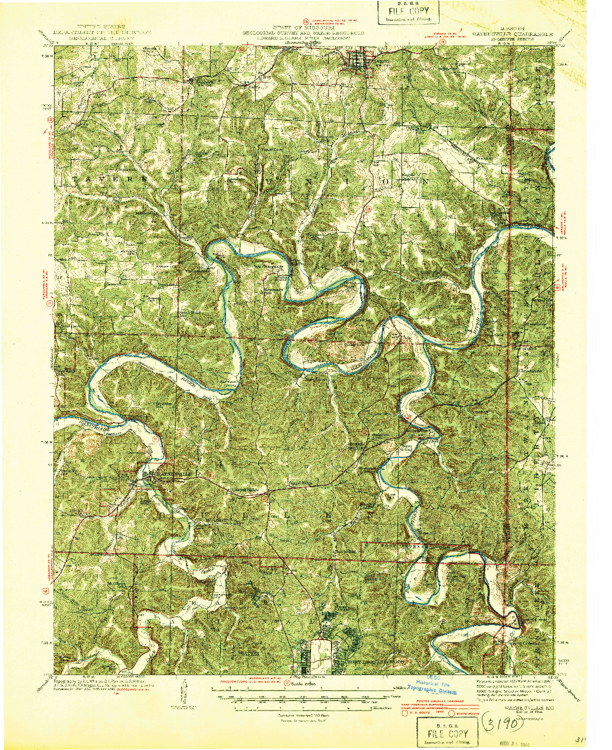 USGS 1:62500-SCALE QUADRANGLE FOR WAYNESVILLE, MO 1942