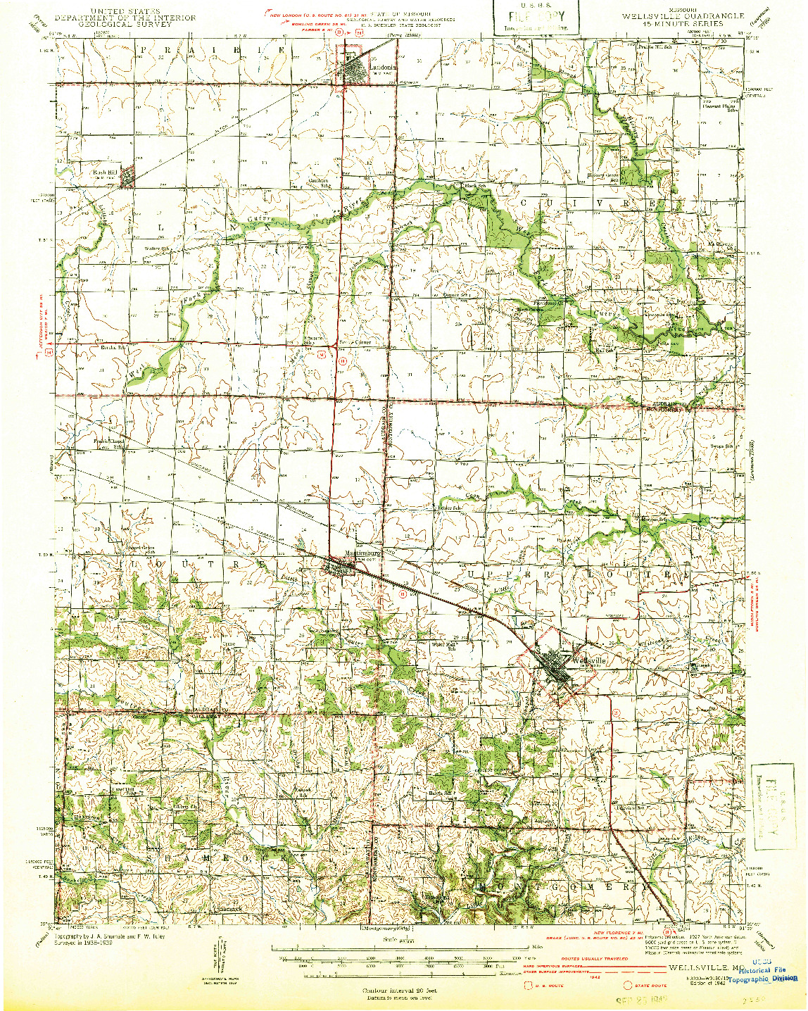 USGS 1:62500-SCALE QUADRANGLE FOR WELLSVILLE, MO 1942