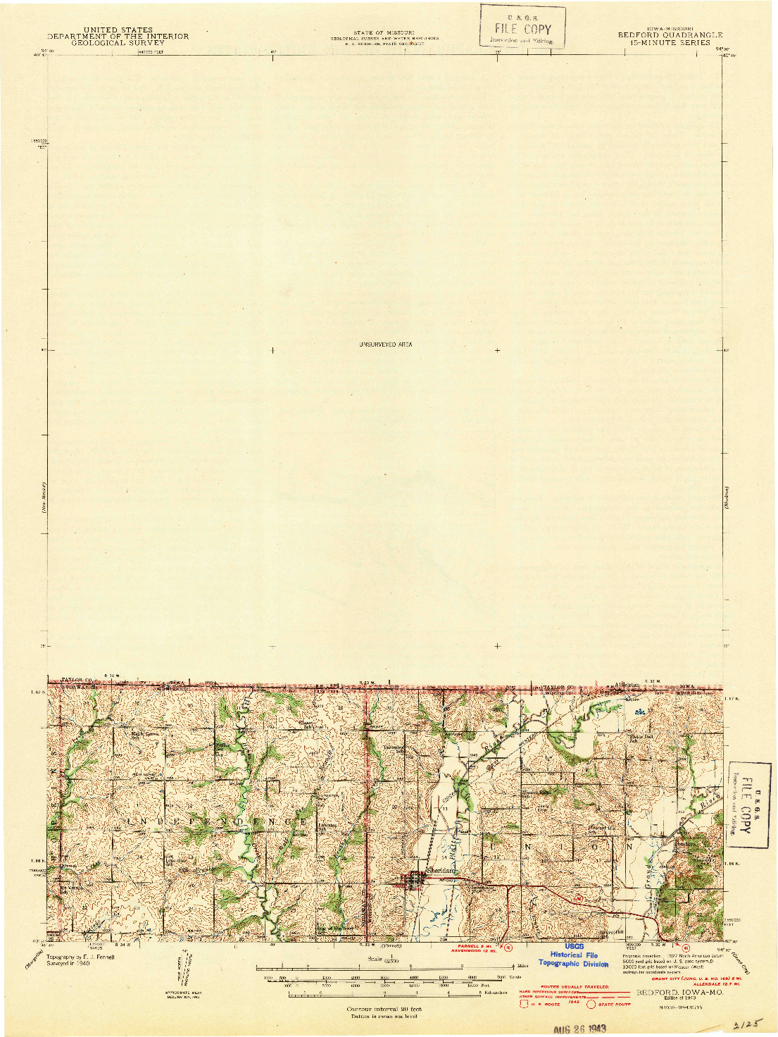 USGS 1:62500-SCALE QUADRANGLE FOR BANFORD, IA 1943