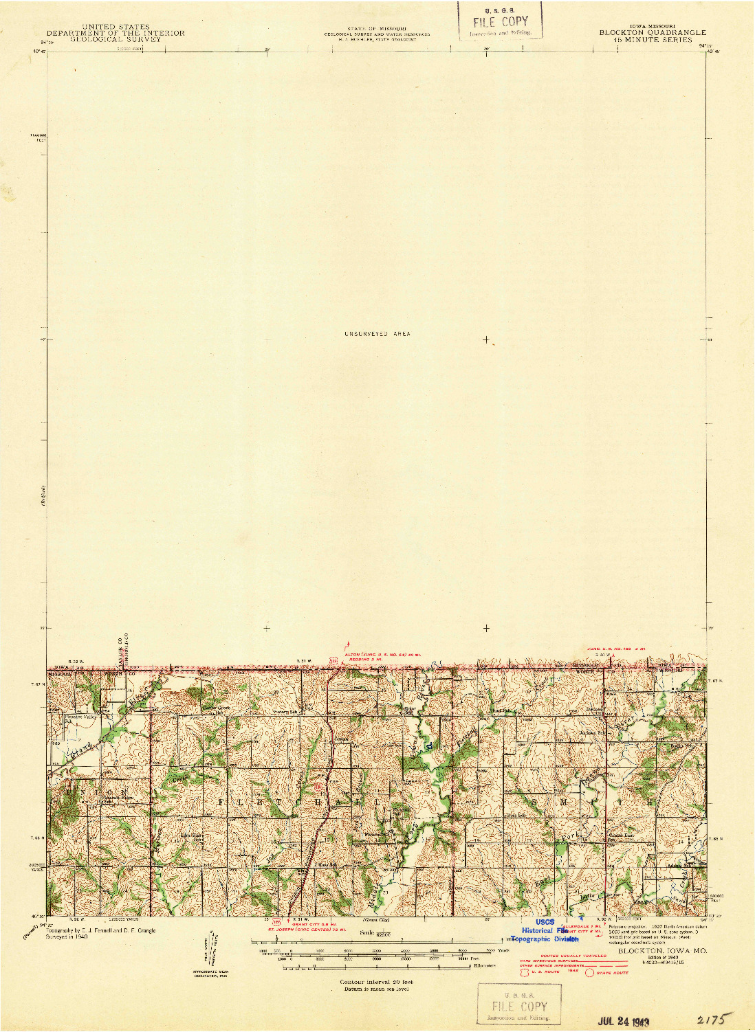 USGS 1:62500-SCALE QUADRANGLE FOR BLOCKTON, IA 1943