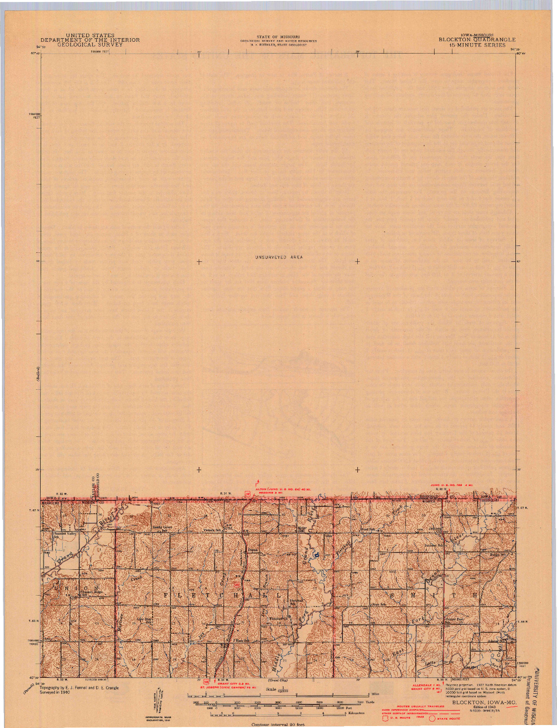 USGS 1:62500-SCALE QUADRANGLE FOR BLOCKTON, IA 1943