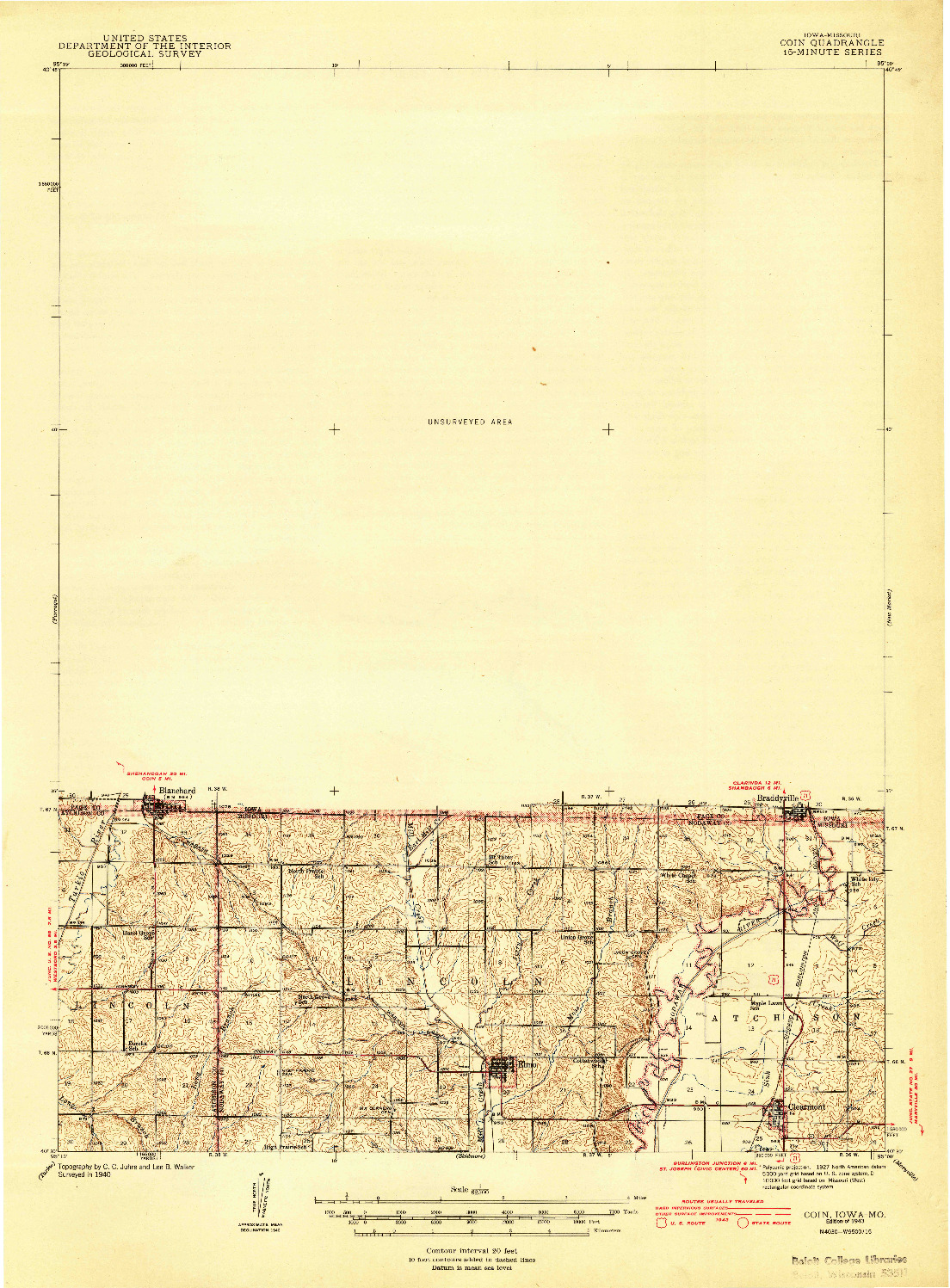 USGS 1:62500-SCALE QUADRANGLE FOR COIN, IA 1943