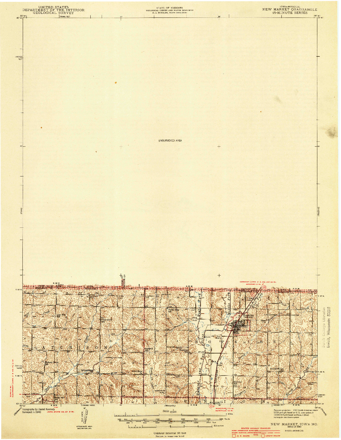 USGS 1:62500-SCALE QUADRANGLE FOR NEW MARKET, IA 1943