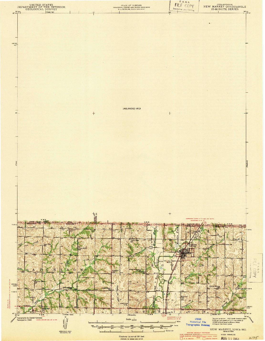 USGS 1:62500-SCALE QUADRANGLE FOR NEW MARKET, IA 1943