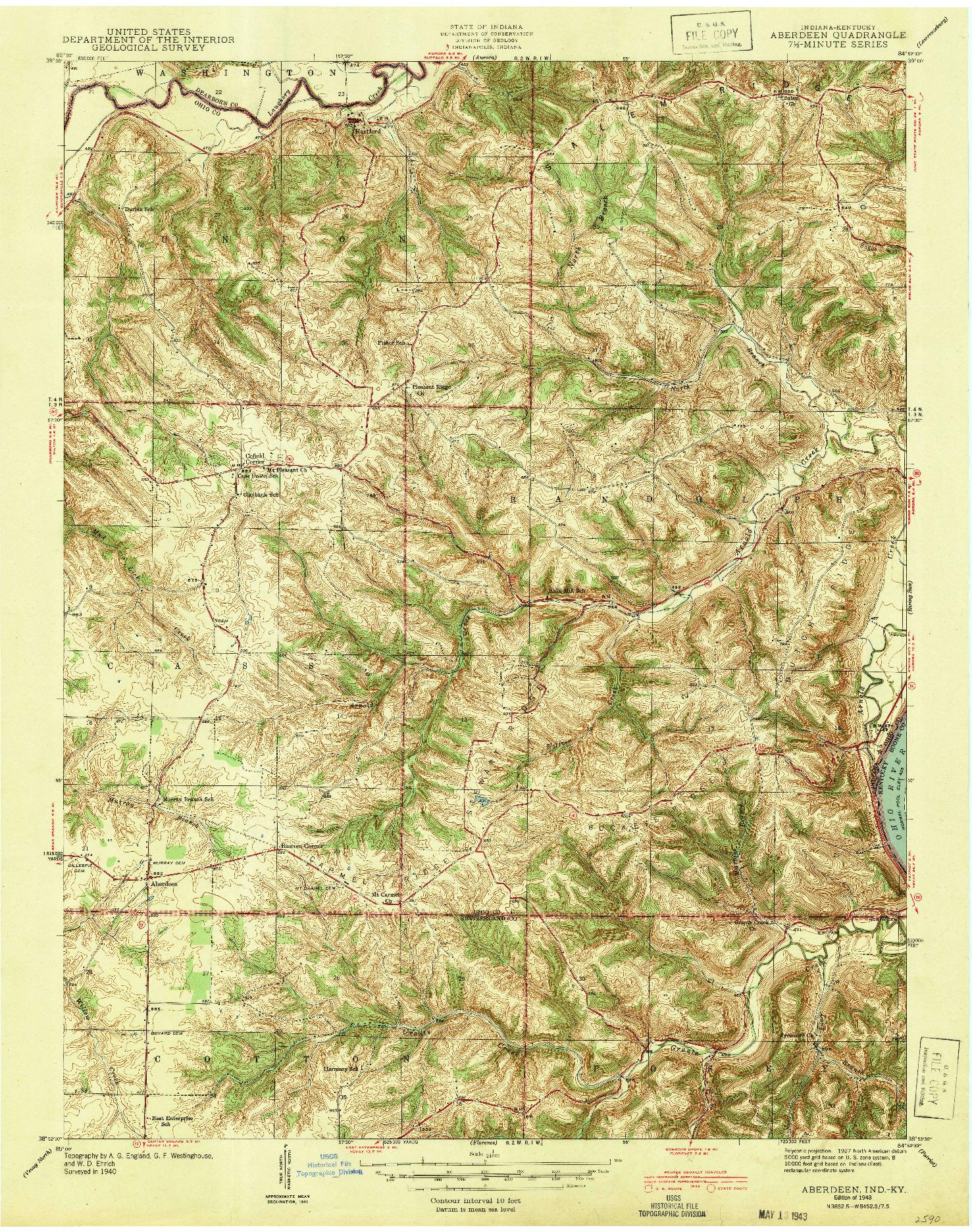USGS 1:24000-SCALE QUADRANGLE FOR ABERDEEN, IN 1943