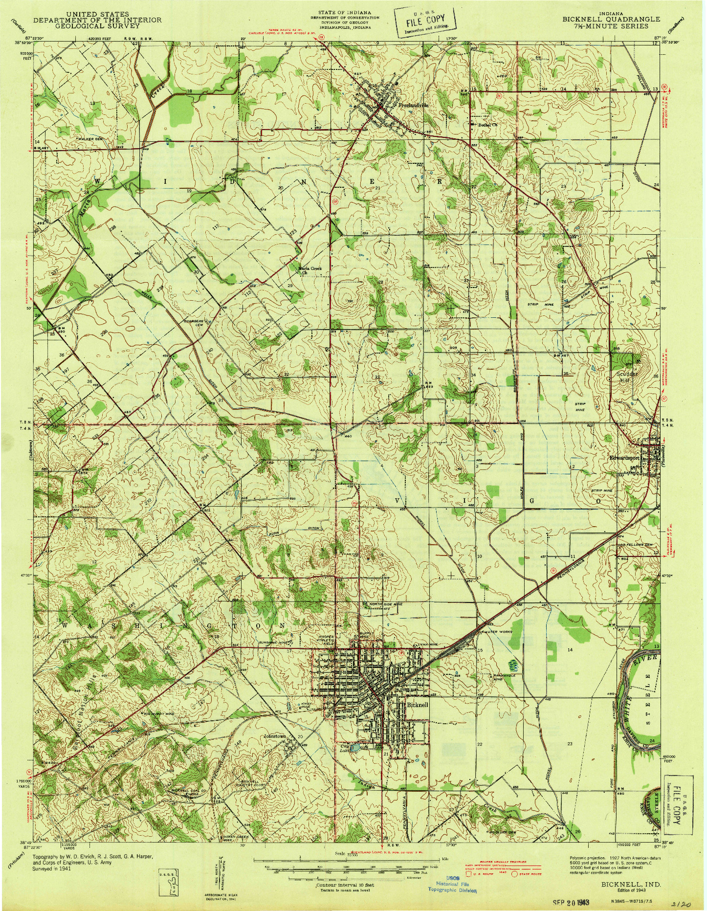 USGS 1:24000-SCALE QUADRANGLE FOR BICKNELL, IN 1943