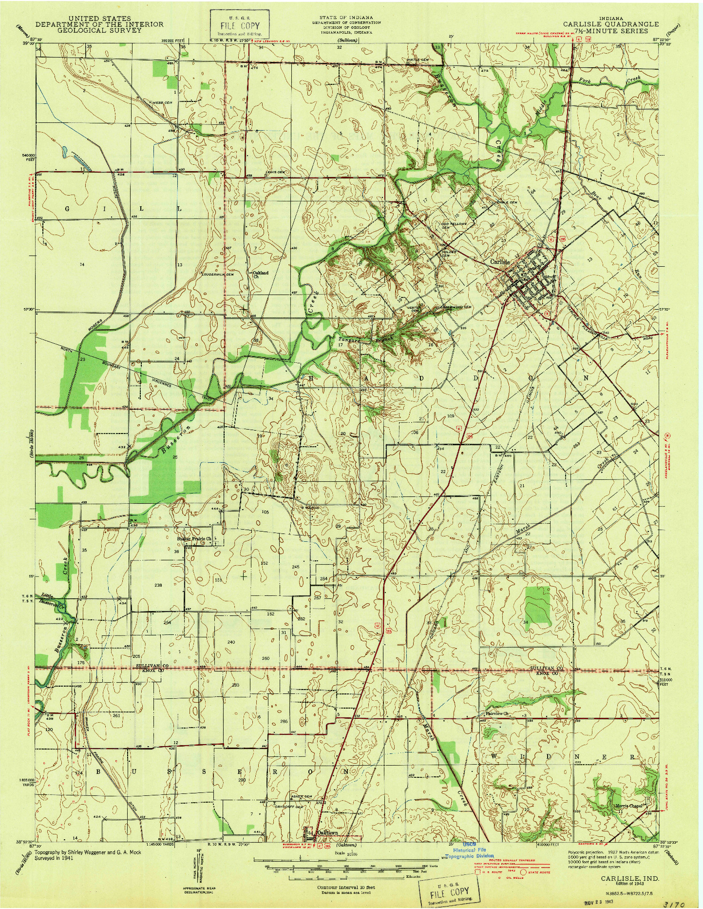 USGS 1:24000-SCALE QUADRANGLE FOR CARLISLE, IN 1943