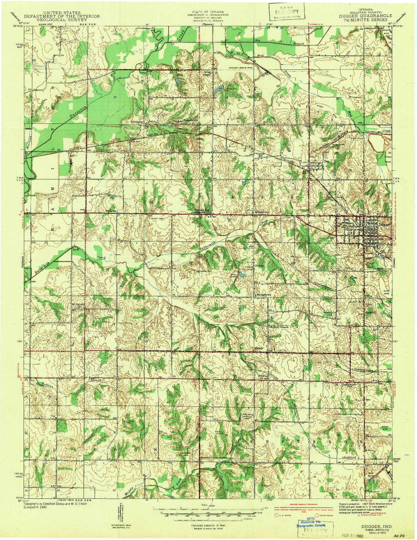 USGS 1:24000-SCALE QUADRANGLE FOR DUGGER, IN 1943