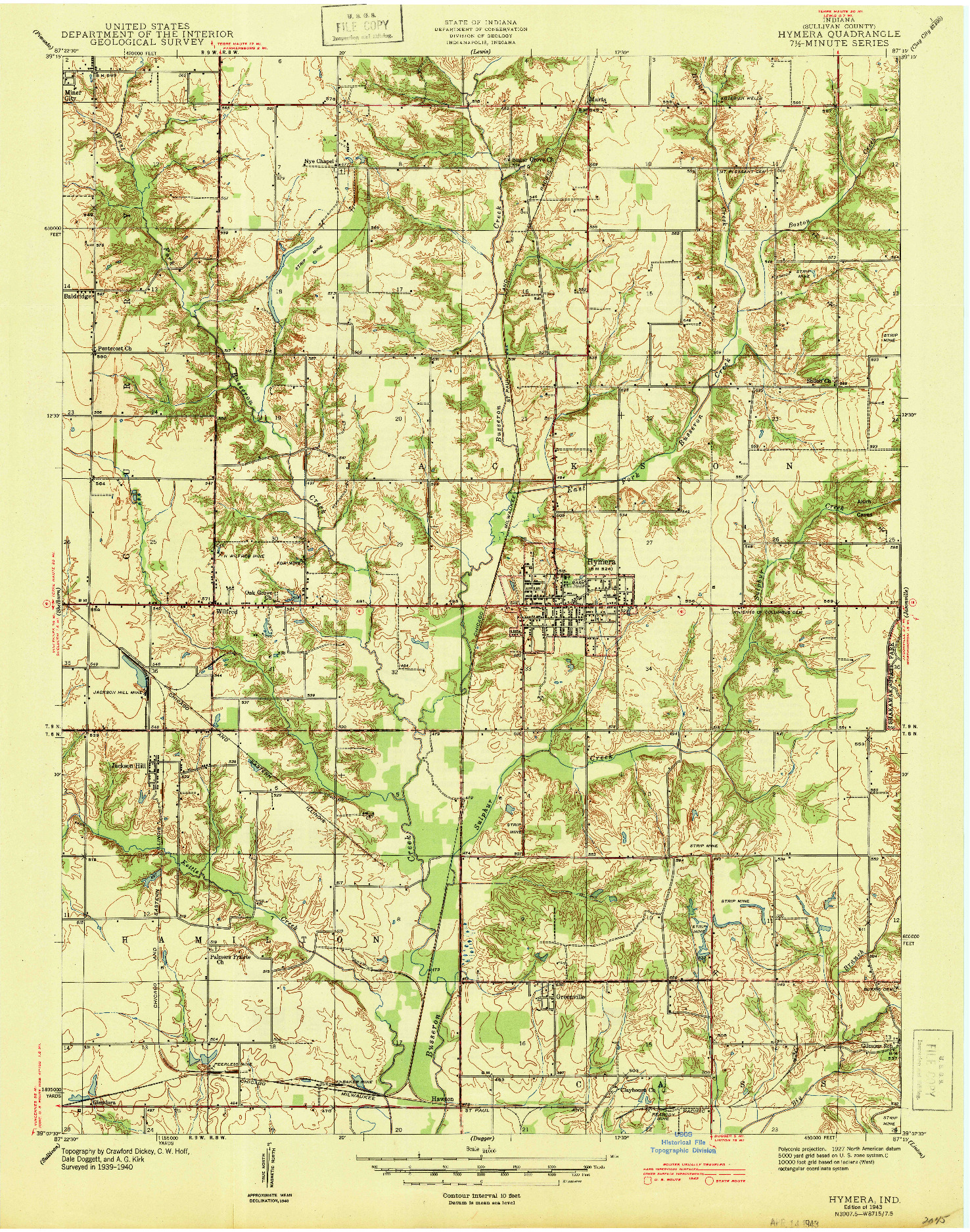 USGS 1:24000-SCALE QUADRANGLE FOR HYMERA, IN 1943