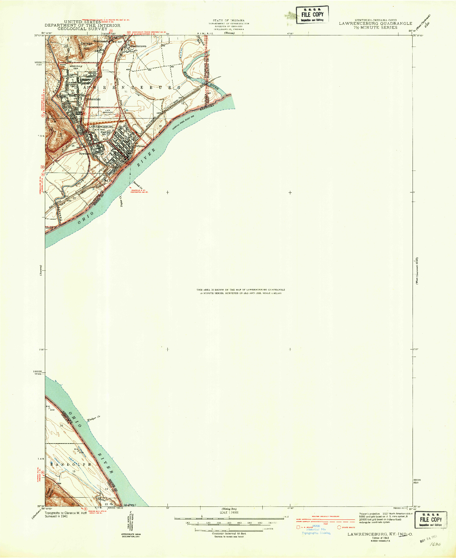 USGS 1:24000-SCALE QUADRANGLE FOR LAWRENCEBURG, IN 1943