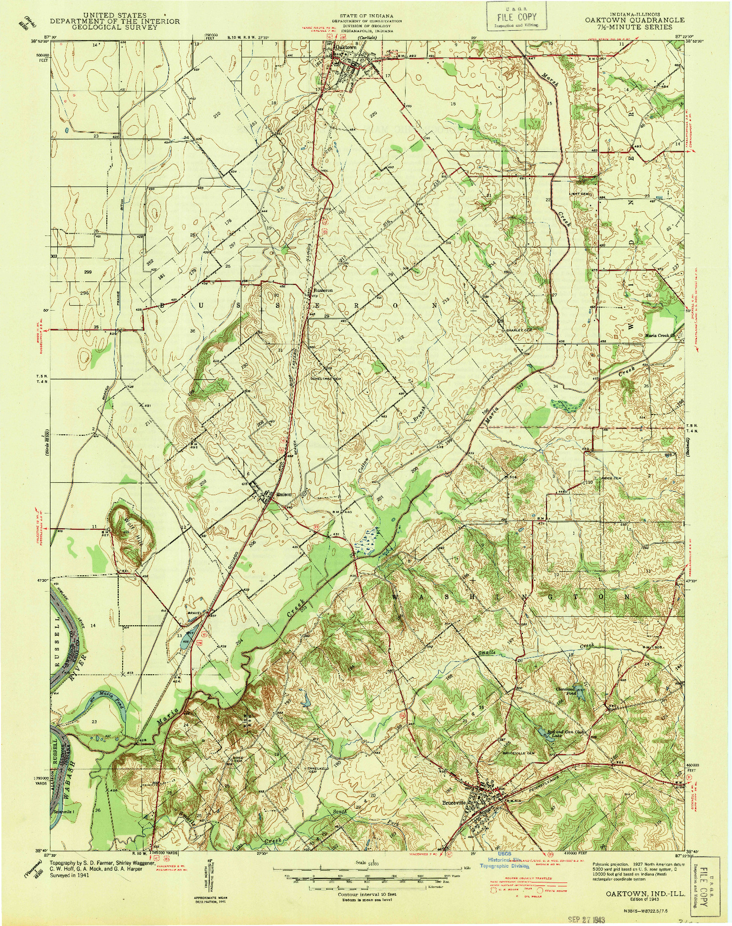 USGS 1:24000-SCALE QUADRANGLE FOR OAKTOWN, IN 1943
