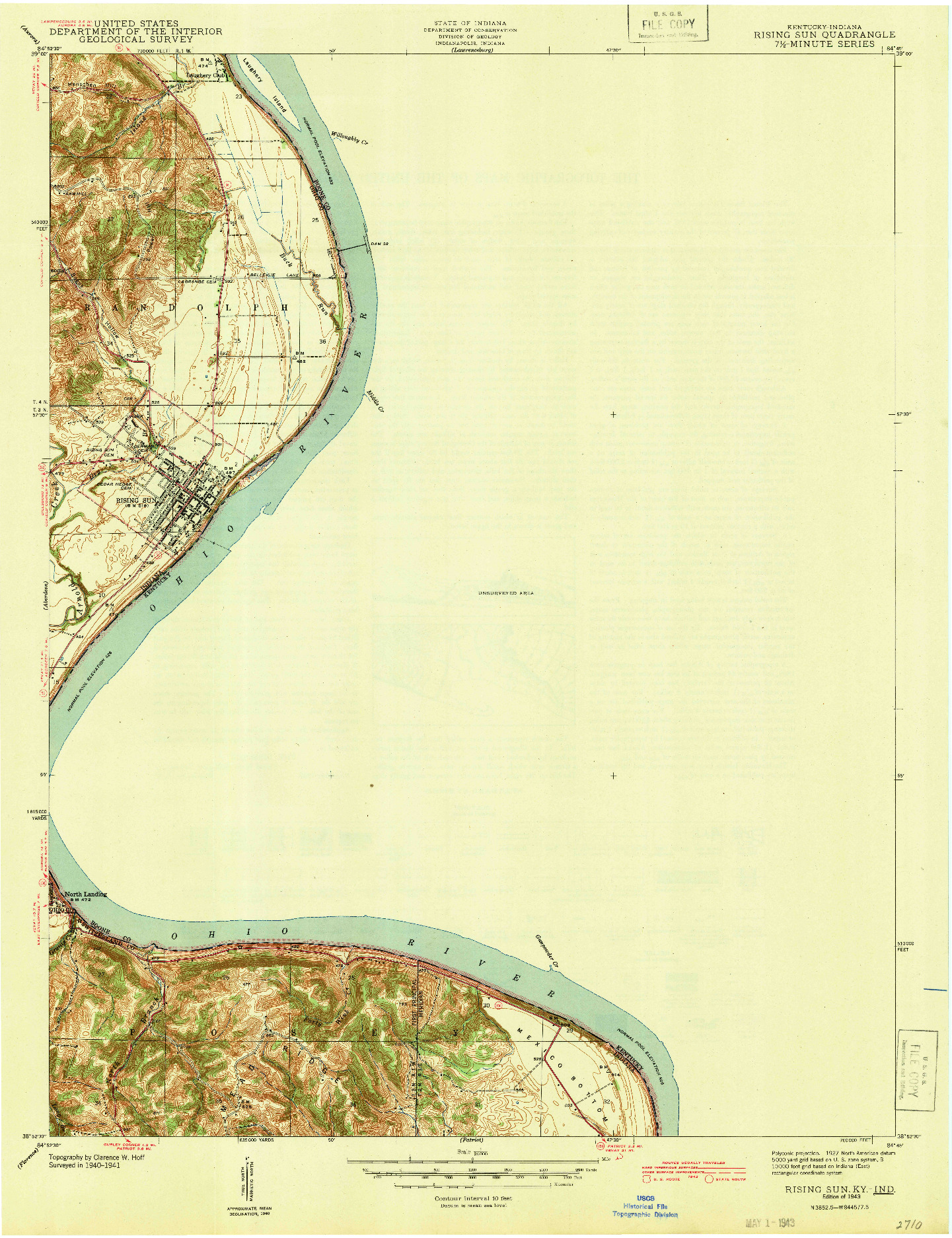 USGS 1:24000-SCALE QUADRANGLE FOR RISING SUN, IN 1943