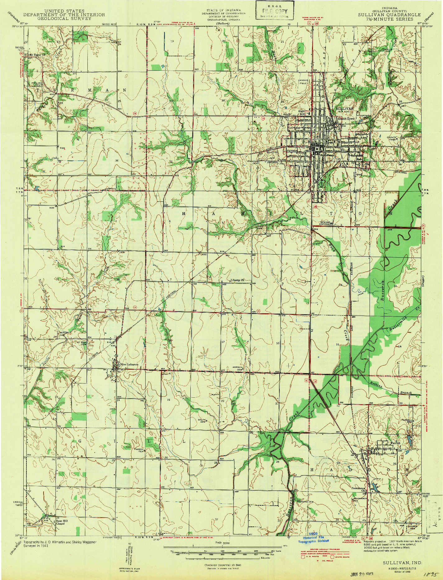 USGS 1:24000-SCALE QUADRANGLE FOR SULLIVAN, IN 1943