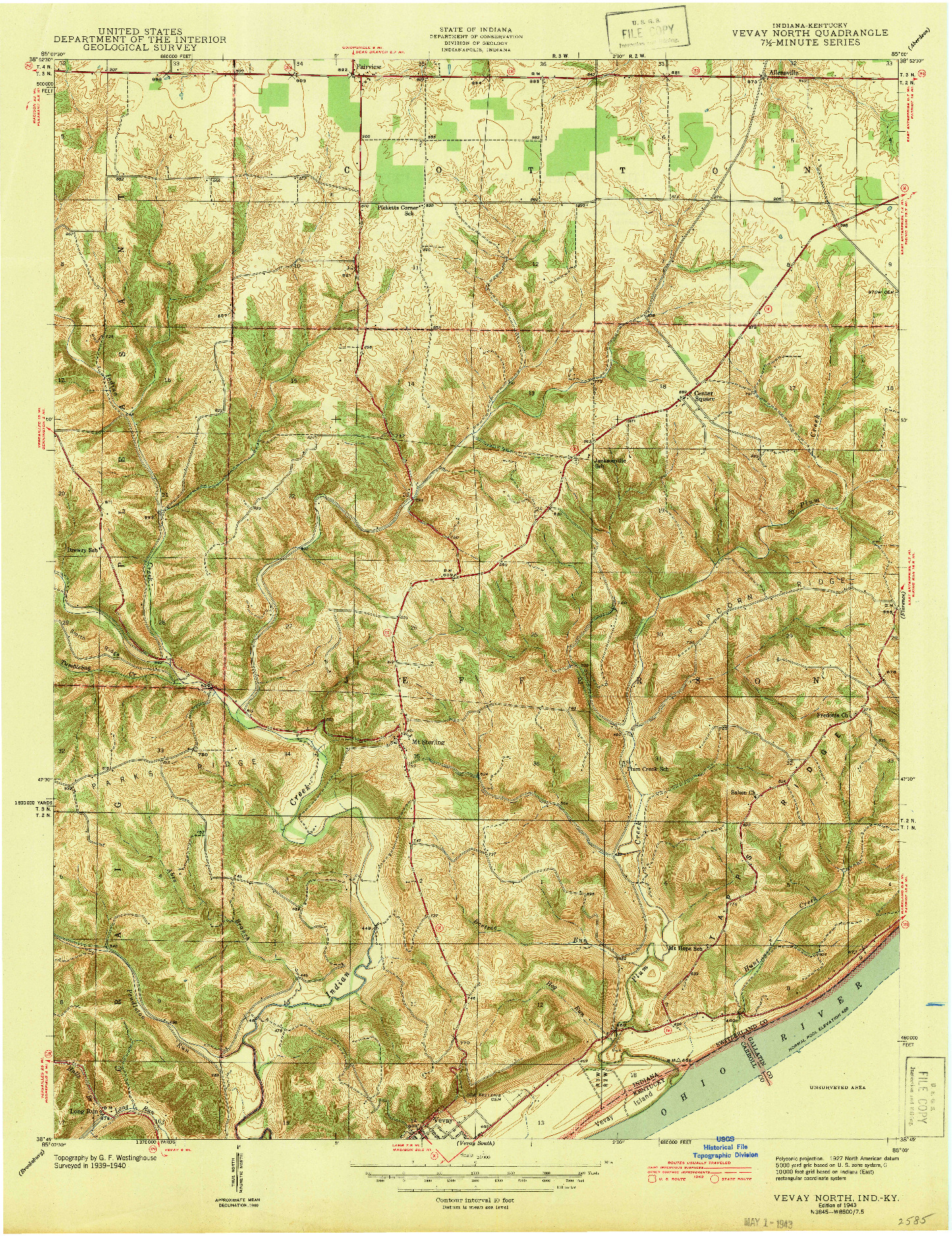 USGS 1:24000-SCALE QUADRANGLE FOR VEVAY NORTH, IN 1943
