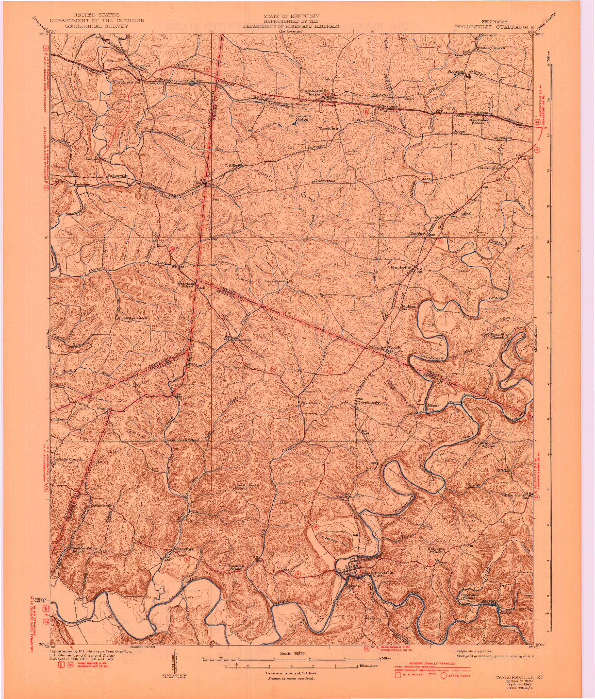 USGS 1:62500-SCALE QUADRANGLE FOR TAYLORSVILLE, KY 1929