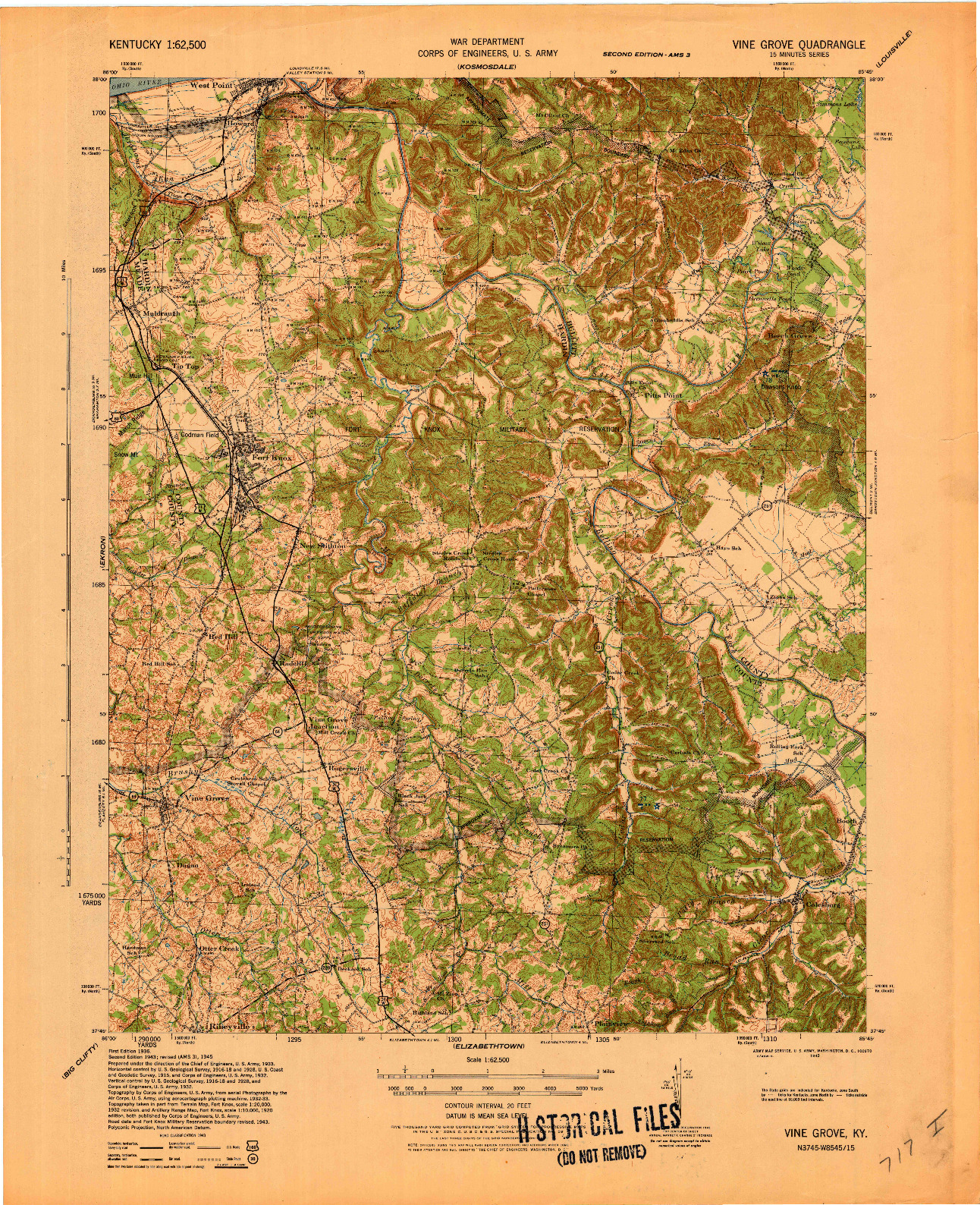 USGS 1:62500-SCALE QUADRANGLE FOR VINE GROVE, KY 1943