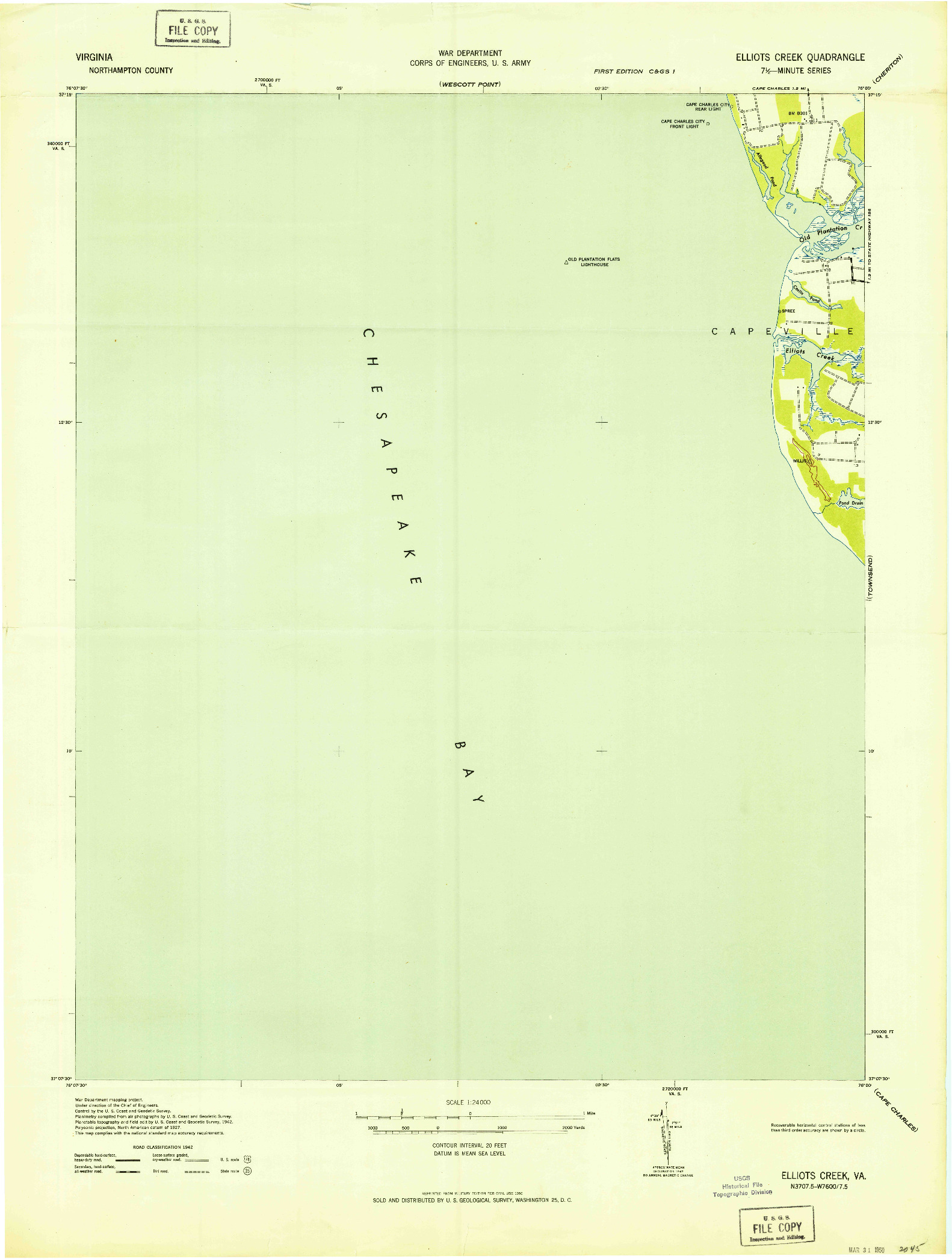 USGS 1:24000-SCALE QUADRANGLE FOR ELLIOTTS CREEK, VA 1943