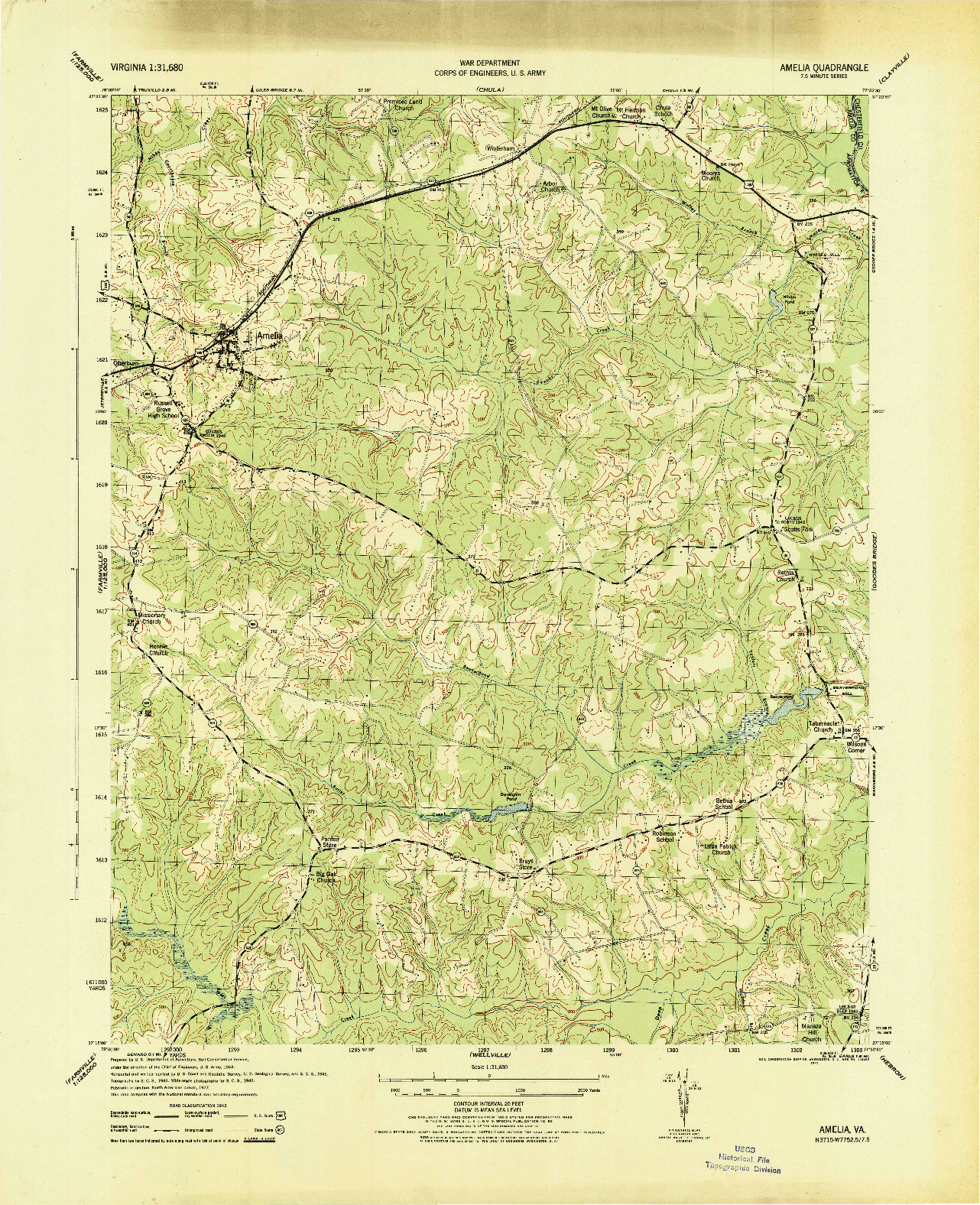 USGS 1:31680-SCALE QUADRANGLE FOR AMELIA, VA 1943