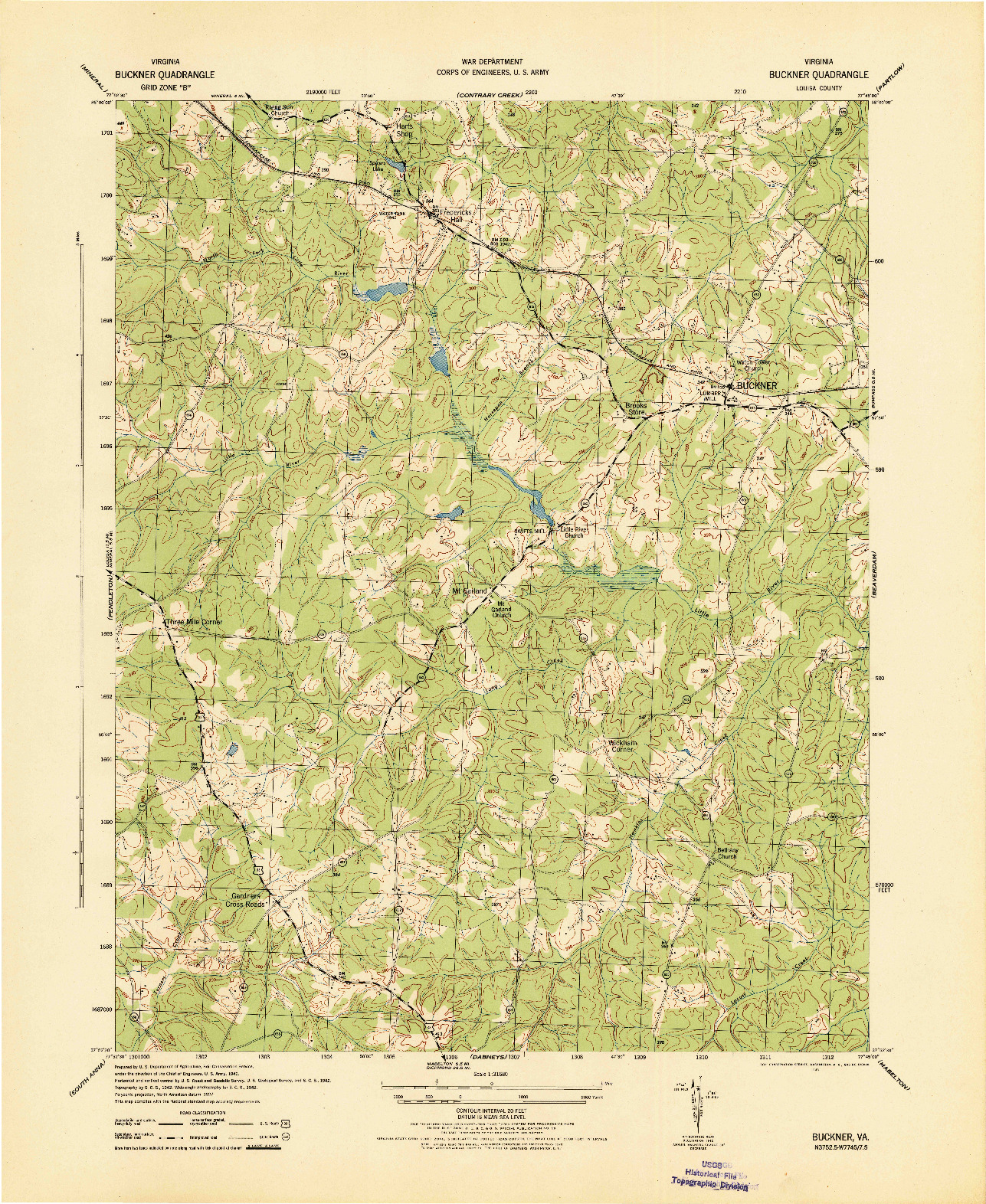 USGS 1:31680-SCALE QUADRANGLE FOR BUCKNER, VA 1943