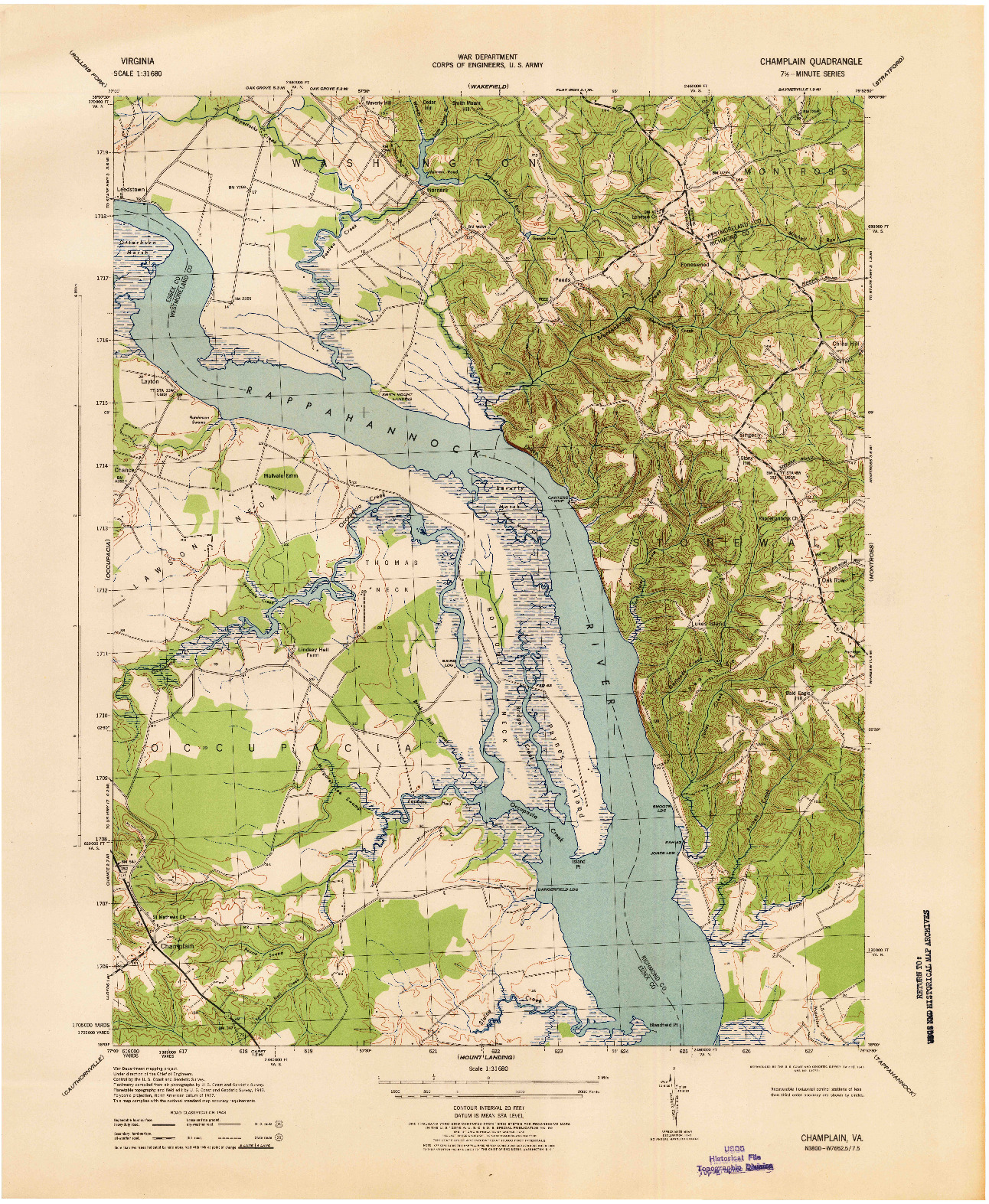 USGS 1:31680-SCALE QUADRANGLE FOR CHAMPLAIN, VA 1943