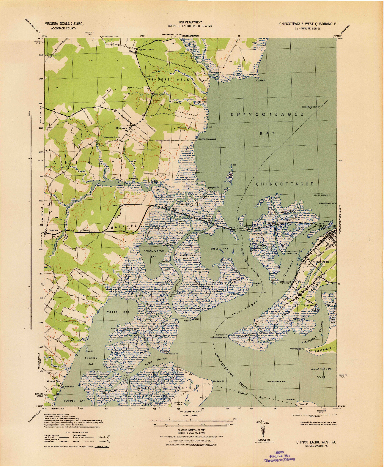 USGS 1:31680-SCALE QUADRANGLE FOR CHINCOTEAGUE WEST, VA 1943