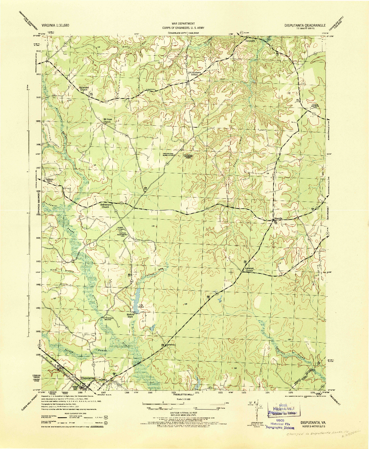 USGS 1:31680-SCALE QUADRANGLE FOR DISPUTANTA, VA 1943