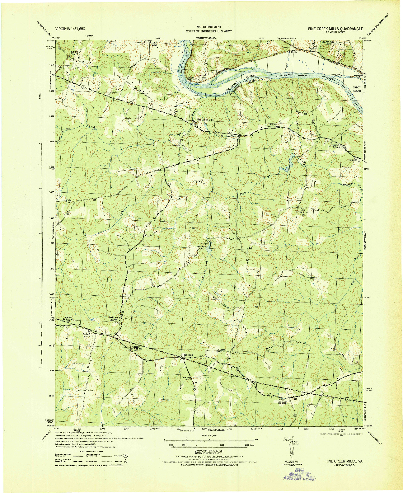 USGS 1:31680-SCALE QUADRANGLE FOR FINE CREEK MILLS, VA 1943