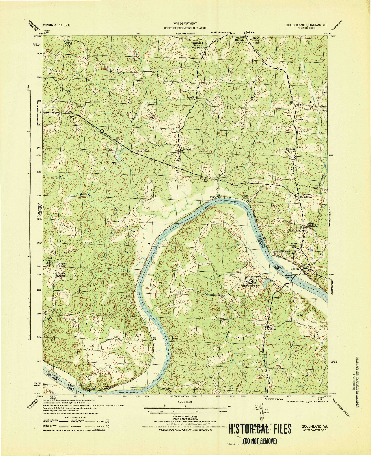 USGS 1:31680-SCALE QUADRANGLE FOR GOOCHLAND, VA 1943
