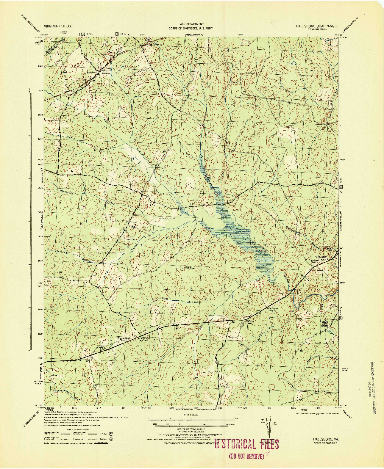 USGS 1:31680-SCALE QUADRANGLE FOR HALLSBORO, VA 1943