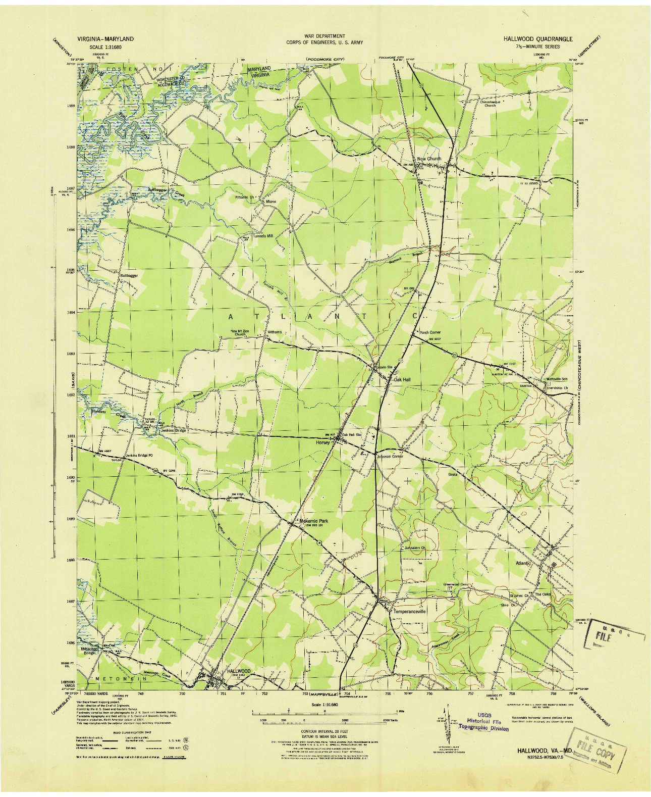 USGS 1:31680-SCALE QUADRANGLE FOR HALLWOOD, VA 1943