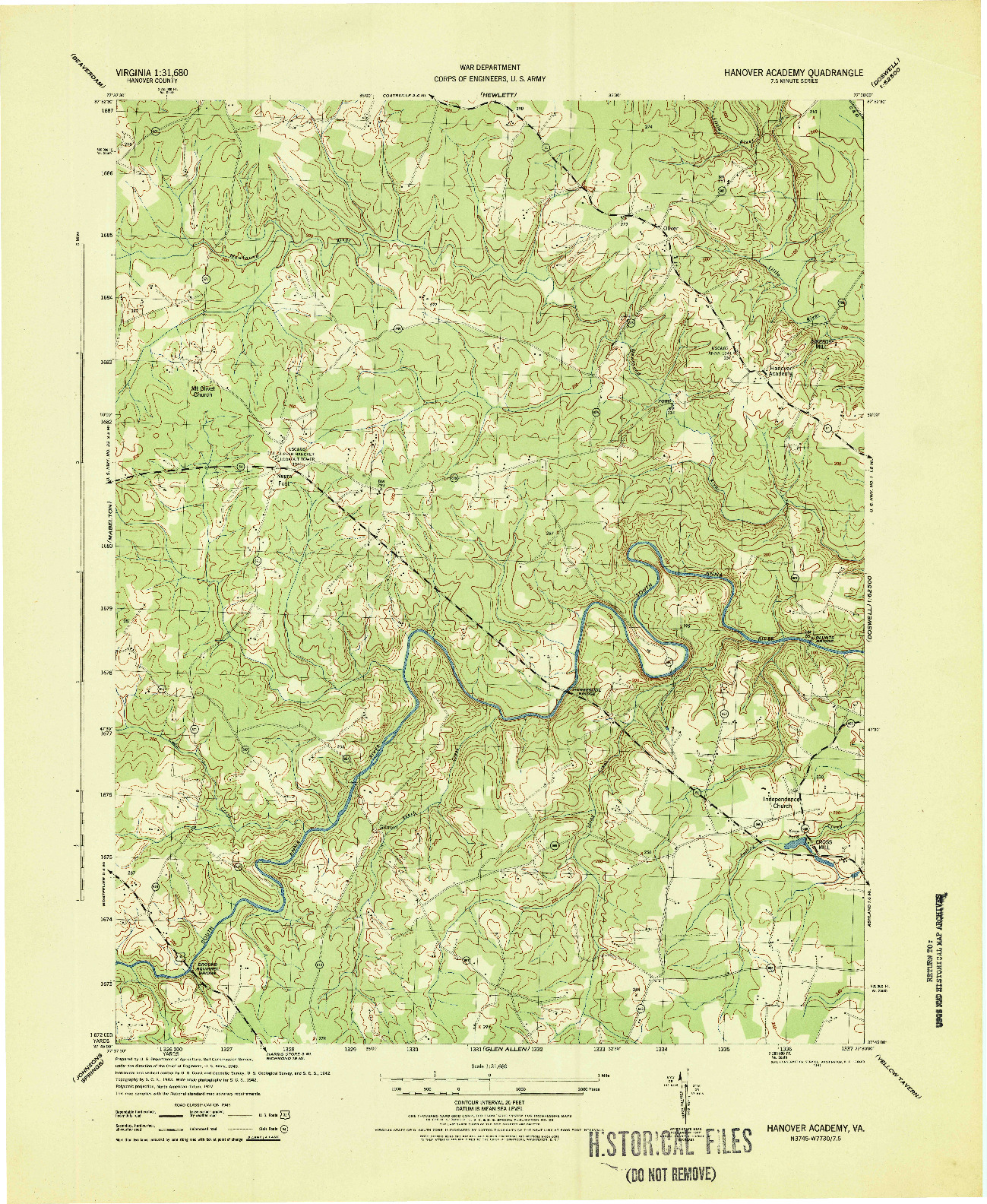 USGS 1:31680-SCALE QUADRANGLE FOR HANOVER ACADEMY, VA 1943