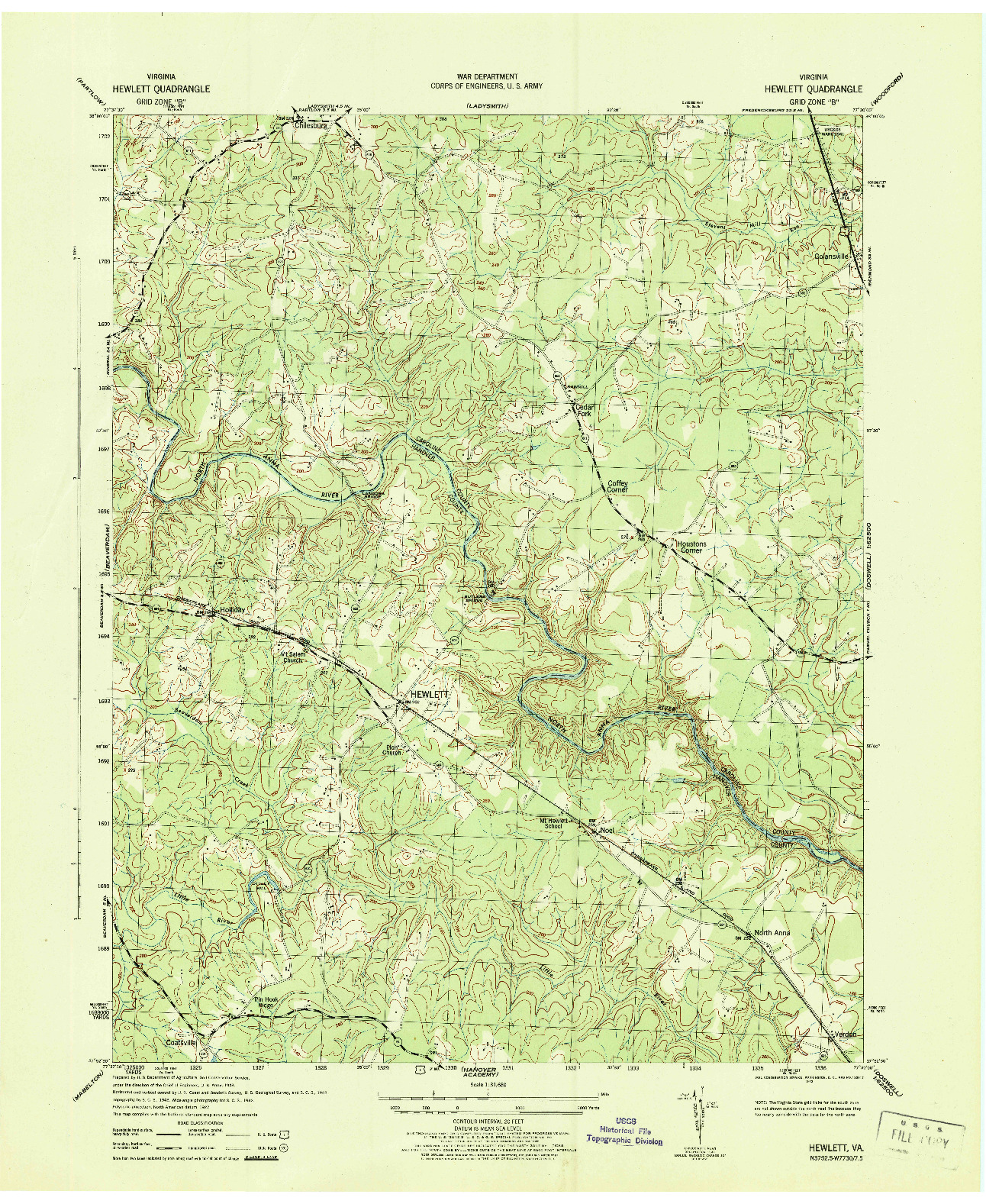 USGS 1:31680-SCALE QUADRANGLE FOR HEWLETT, VA 1943