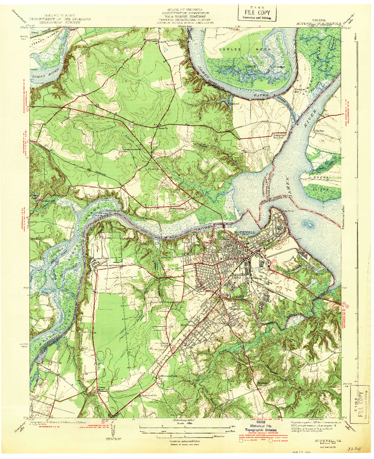 USGS 1:31680-SCALE QUADRANGLE FOR HOPEWELL, VA 1943