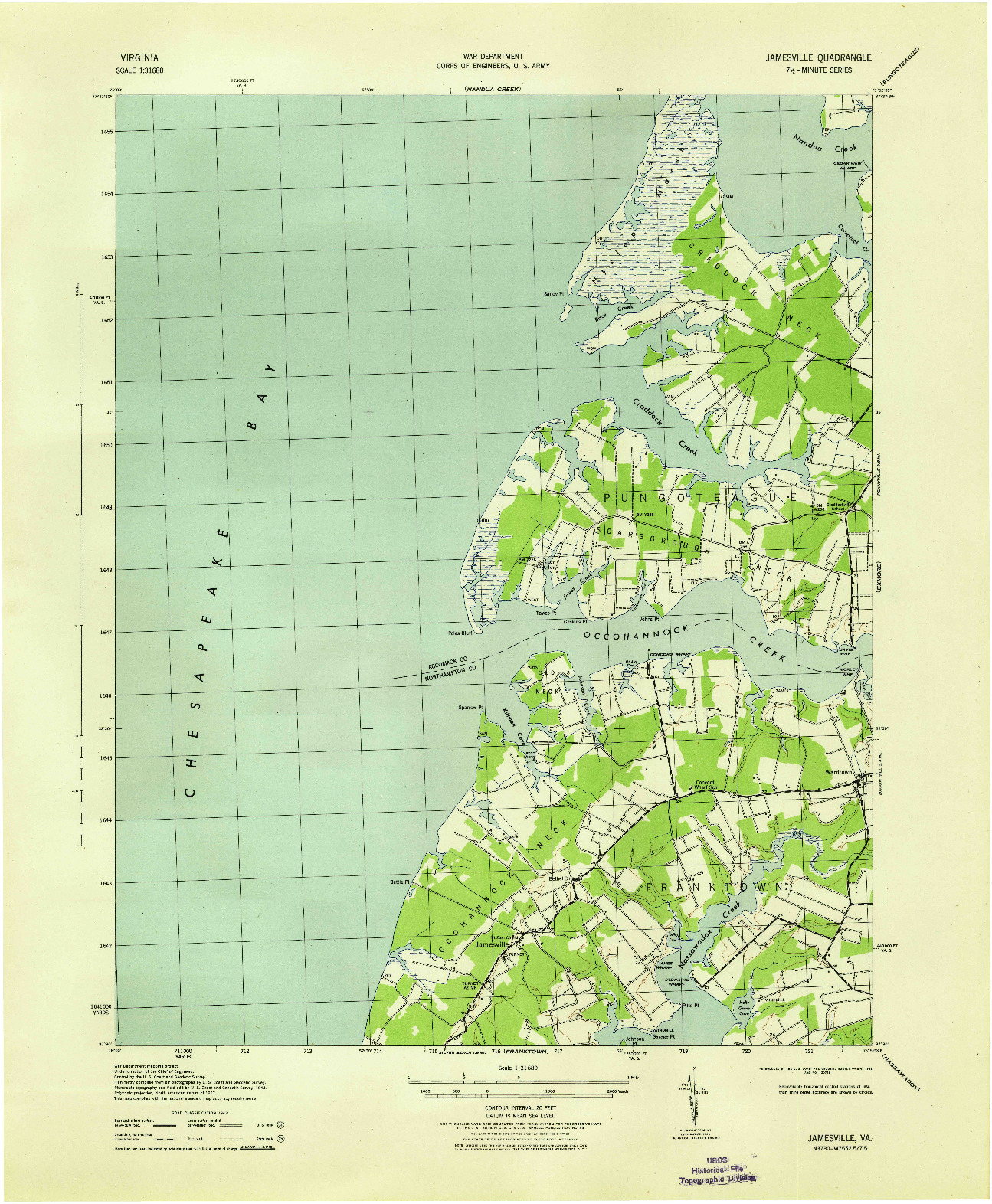 USGS 1:31680-SCALE QUADRANGLE FOR JAMESVILLE, VA 1943