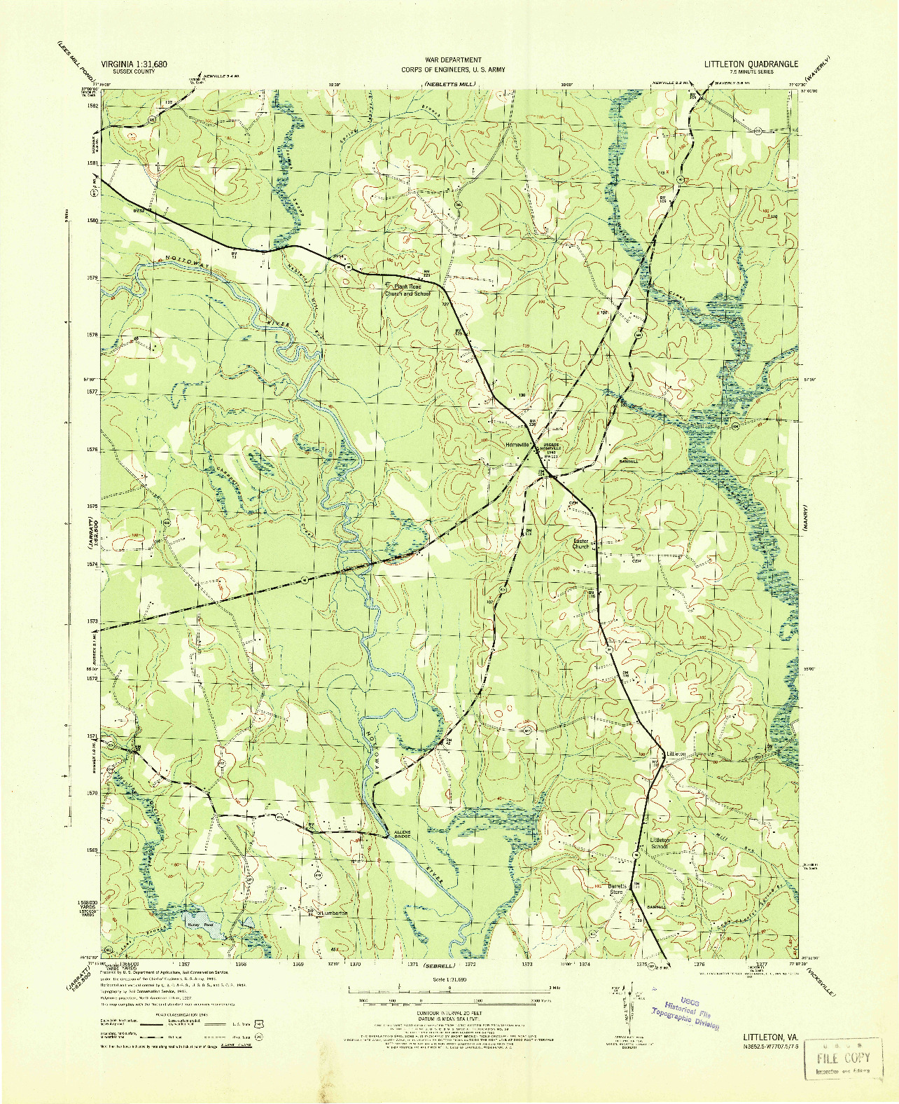USGS 1:31680-SCALE QUADRANGLE FOR LITTLETON, VA 1943