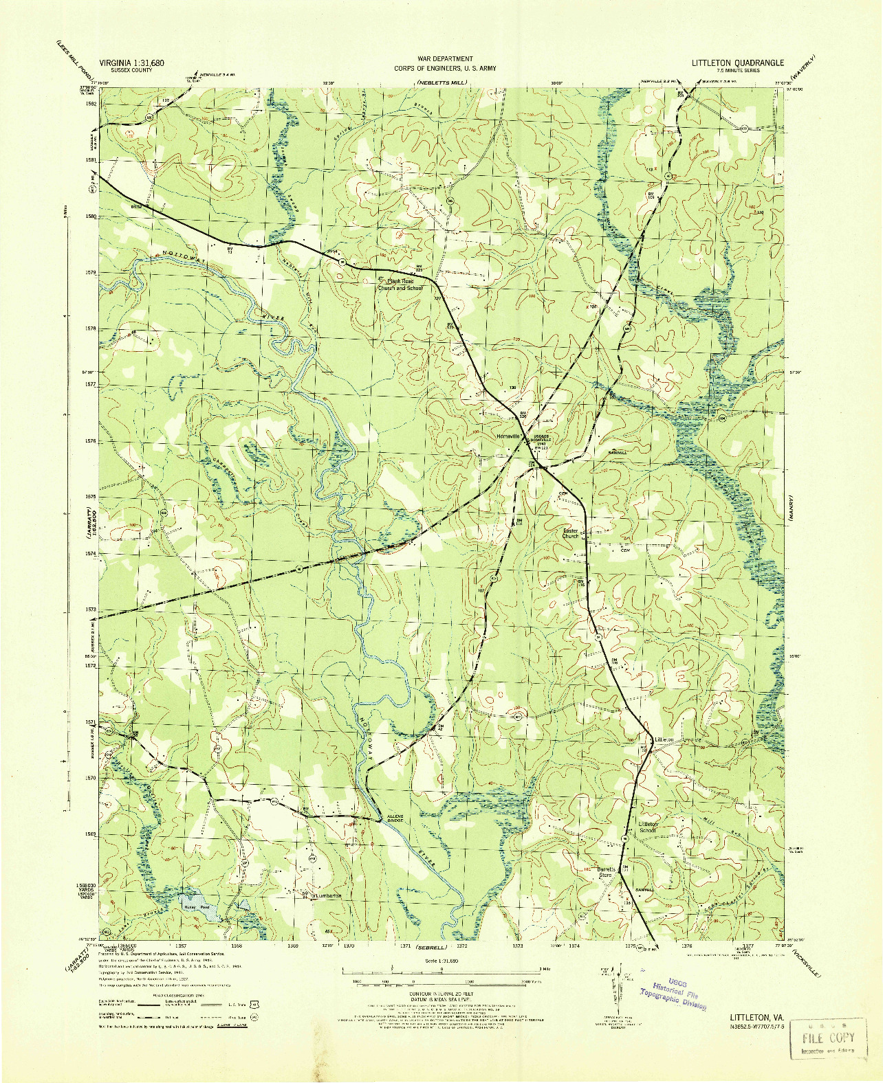 USGS 1:31680-SCALE QUADRANGLE FOR LITTLETON, VA 1943