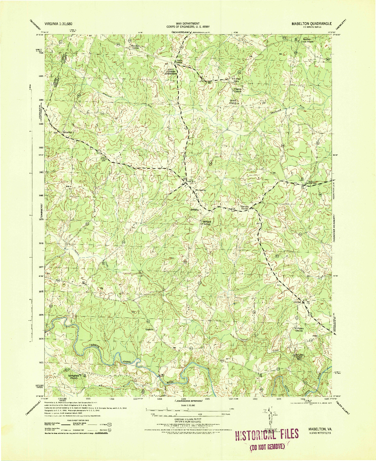 USGS 1:31680-SCALE QUADRANGLE FOR MABELTON, VA 1943